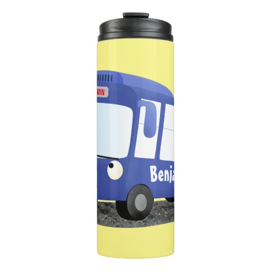 Cute blue modern bus cartoon illustratie thermosbeker (Voorkant)