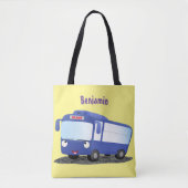 Cute blue modern bus cartoon illustratie tote bag (Voorkant)