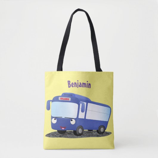 Cute blue modern bus cartoon illustratie tote bag (Voorkant)