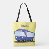 Cute blue modern bus cartoon illustratie tote bag (Achterkant)