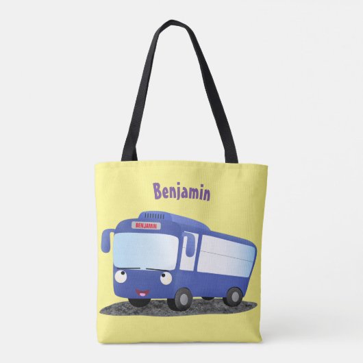 Cute blue modern bus cartoon illustratie tote bag (Achterkant)