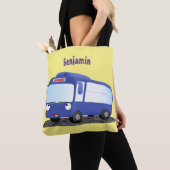 Cute blue modern bus cartoon illustratie tote bag (Dichtbij)