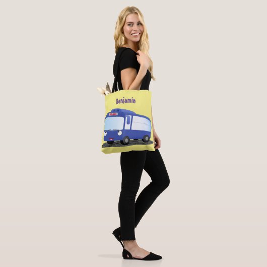 Cute blue modern bus cartoon illustratie tote bag (Op model)
