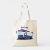 Cute blue modern bus cartoon illustratie tote bag (Achterkant)