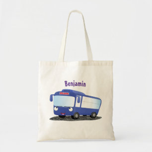 Cute blue modern bus cartoon illustratie tote bag