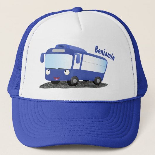 Cute blue modern bus cartoon illustratie trucker pet (Voorkant)