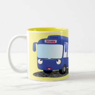 Cute blue modern bus cartoon illustratie tweekleurige koffiemok