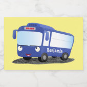 Cute blue modern bus cartoon illustratie voedselcontainer etiket (Enkel label)