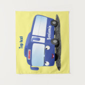 Cute blue modern bus cartoon illustratie wandkleed (Voorkant)