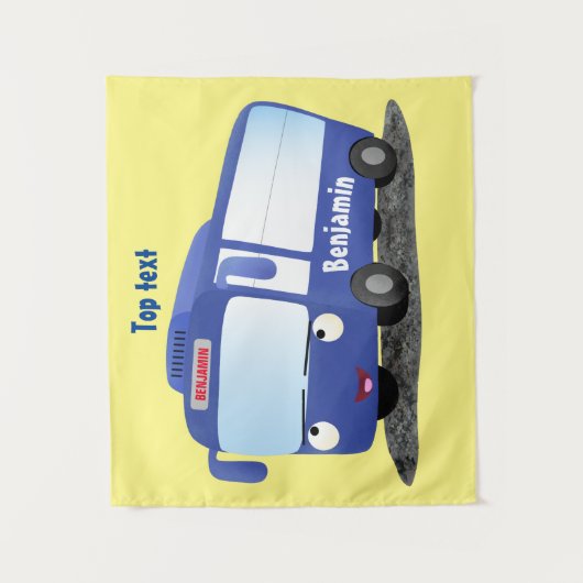 Cute blue modern bus cartoon illustratie wandkleed (Voorkant)