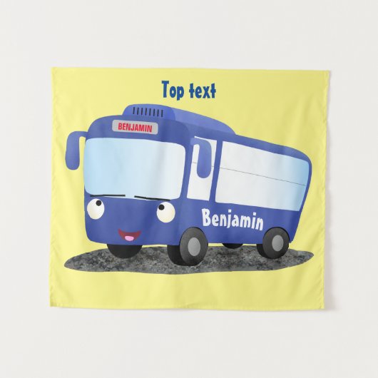Cute blue modern bus cartoon illustratie wandkleed (Voorkant (horizontaal))