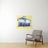 Cute blue modern bus cartoon illustratie wandkleed (In Situ (horizontaal))
