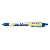 Cute blue modern bus cartoon illustratie zwarte inkt pen (Bodem)