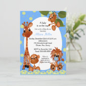 Cute Blue Monkey en Pals Boy Baby shower Kaart (Staand voorkant)