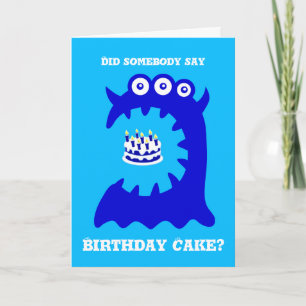 Cute Blue Monster Birthday Wenskaart Kaart