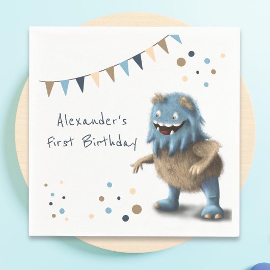 Cute Blue Monster First Birthday Party Servet
