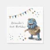 Cute Blue Monster First Birthday Party Servet (Voorkant)