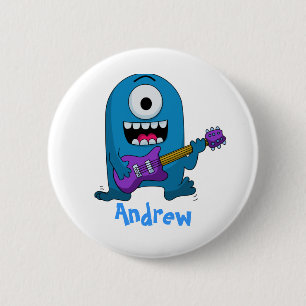 Cute Blue Monster Guitarist Ronde Button 5,7 Cm