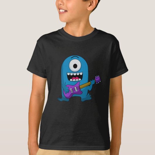 Cute Blue Monster Guitarist T-shirt (Voorkant)