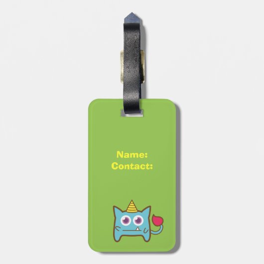 Cute Blue Monster met Funny Caption Bagagelabel (Achterkant verticaal)