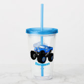 Cute blue monster truck cartoon illustratie acryl drinkbeker (Voorkant)