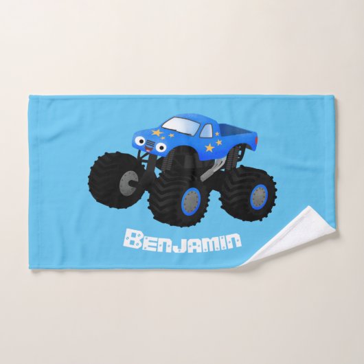 Cute blue monster truck cartoon illustratie bad handdoek (Handdoek)
