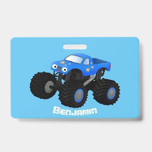 Cute blue monster truck cartoon illustratie badge