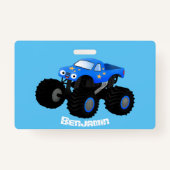 Cute blue monster truck cartoon illustratie badge (Achterkant)