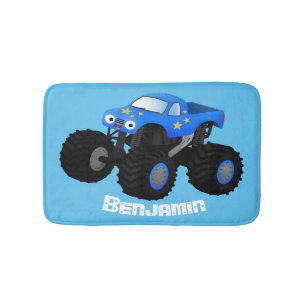 Cute blue monster truck cartoon illustratie badmat