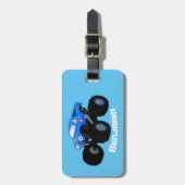 Cute blue monster truck cartoon illustratie bagagelabel (Voorkant verticaal)