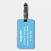 Cute blue monster truck cartoon illustratie bagagelabel (Achterkant verticaal)