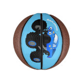 Cute blue monster truck cartoon illustratie basketbal (Verticaal)