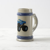 Cute blue monster truck cartoon illustratie bierpul (Voorkant rechts)