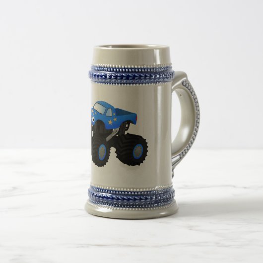 Cute blue monster truck cartoon illustratie bierpul (Voorkant rechts)