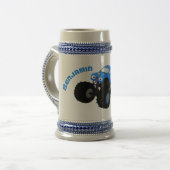 Cute blue monster truck cartoon illustratie bierpul (Voorkant links)