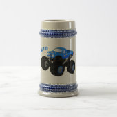 Cute blue monster truck cartoon illustratie bierpul (Center)
