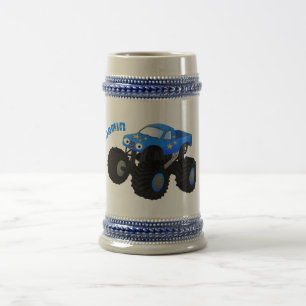 Cute blue monster truck cartoon illustratie bierpul
