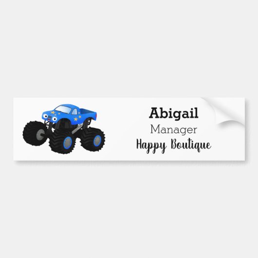 Cute blue monster truck cartoon illustratie bumpersticker (Voorkant)