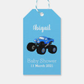 Cute blue monster truck cartoon illustratie cadeaulabel (Achterkant)