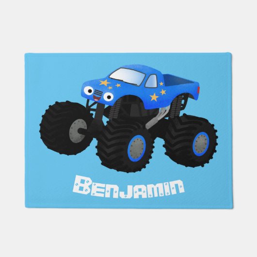 Cute blue monster truck cartoon illustratie deurmat (Voorkant)