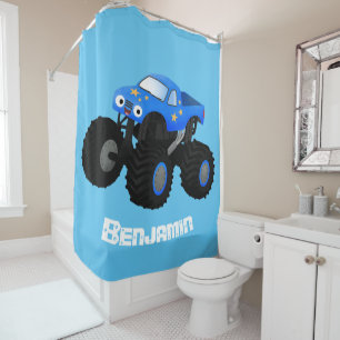Cute blue monster truck cartoon illustratie douchegordijn