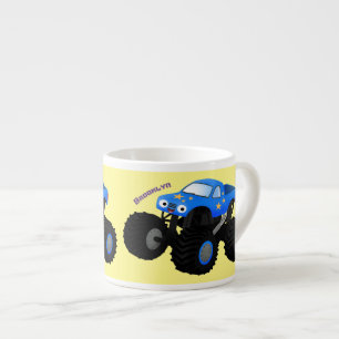 Cute blue monster truck cartoon illustratie espresso kop