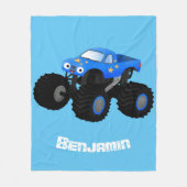 Cute blue monster truck cartoon illustratie fleece deken (Voorkant)