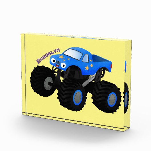 Cute blue monster truck cartoon illustratie fotoblokken (Rechts)