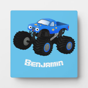Cute blue monster truck cartoon illustratie fotoplaat