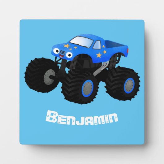 Cute blue monster truck cartoon illustratie fotoplaat (Voorkant)
