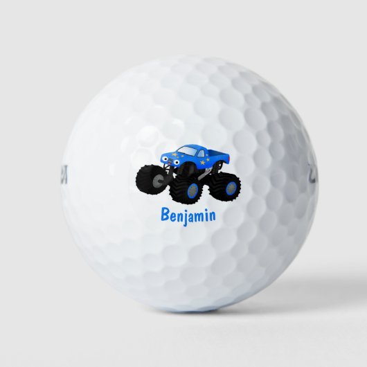 Cute blue monster truck cartoon illustratie golfballen (Voorkant)