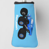 Cute blue monster truck cartoon illustratie golfheadcover (Draai 90)