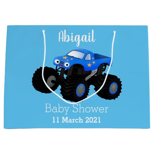 Cute blue monster truck cartoon illustratie groot cadeauzakje (Voorkant)