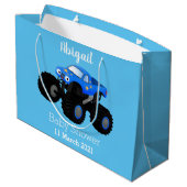 Cute blue monster truck cartoon illustratie groot cadeauzakje (Achterkant Gekanteld)